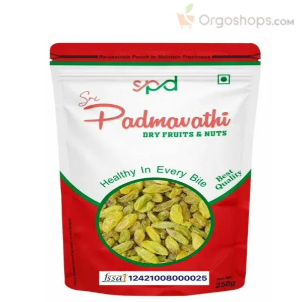 Premium 100% Natural Dried Green Kismish/Kismish/Green Raisins /Raisin - 250g (Sri Padmavathy Dry Fruits and Nuts) - Orgoshops