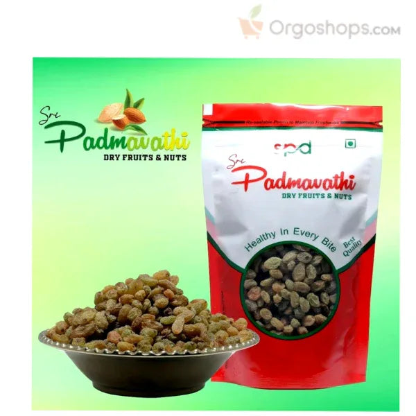 Premium 100% Natural Dried Green Kismish/Kismish/Green Raisins /Raisin - 250g (Sri Padmavathy Dry Fruits and Nuts) - Orgoshops