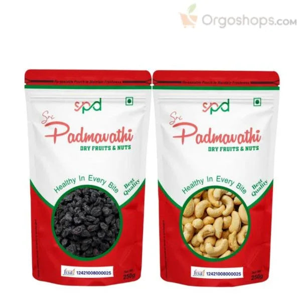 Cashew and Raisins / Cashew / Raisin Combo Pack - 250g (Sri Padmavathy Dry Fruits and Nuts) - Orgoshops