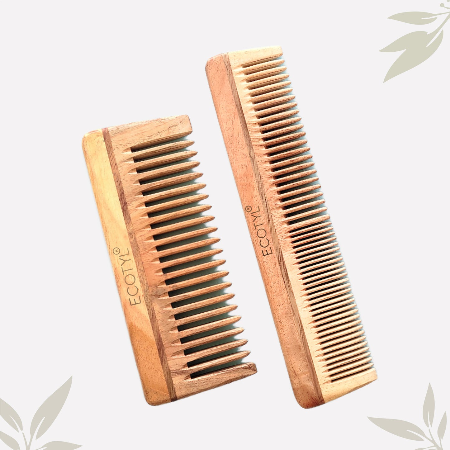 Ecotyl Neem Wood Comb Combo - Detangling Comb & Shampoo Comb | Gentle on Hair | Prevents Dandruff - Set of 2