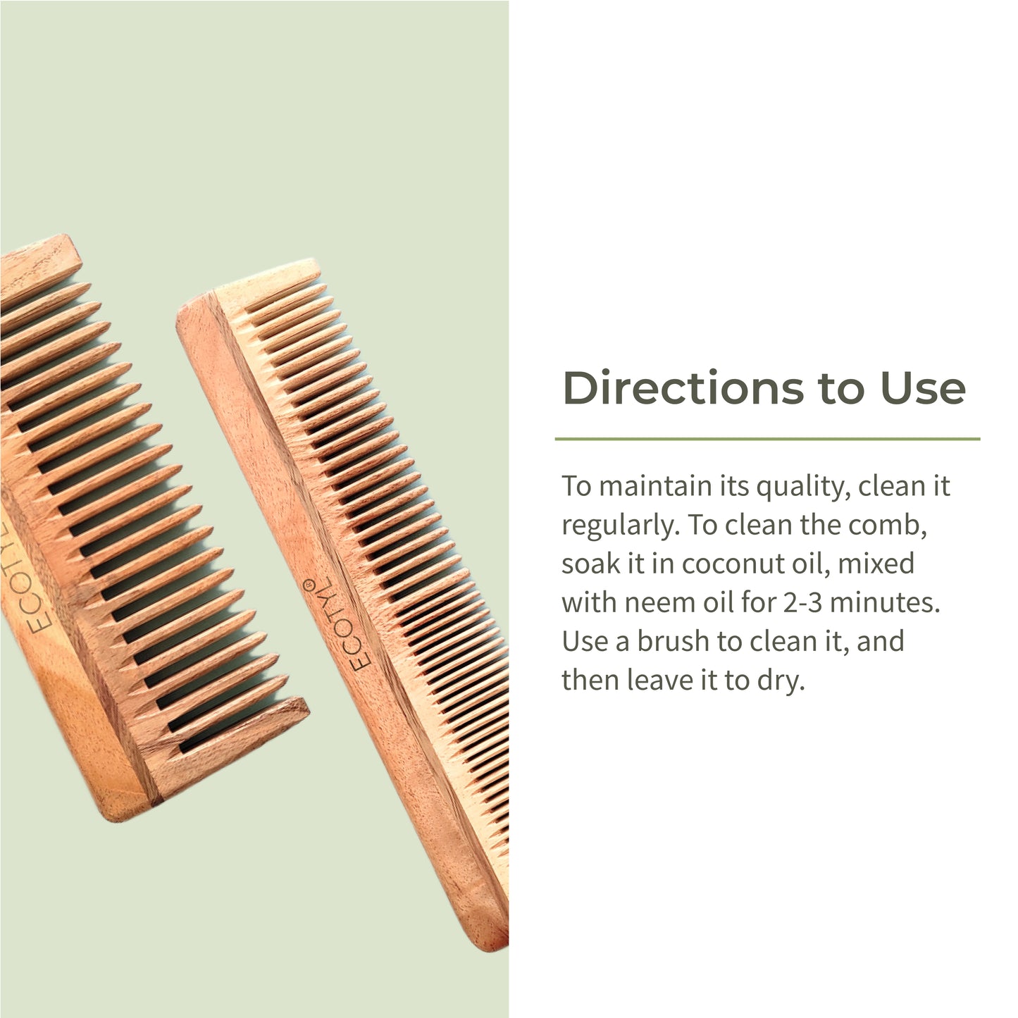 Ecotyl Neem Wood Comb Combo - Detangling Comb & Shampoo Comb | Gentle on Hair | Prevents Dandruff - Set of 2