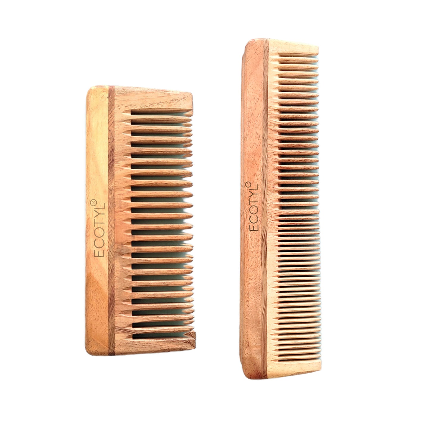 Ecotyl Neem Wood Comb Combo - Detangling Comb & Shampoo Comb | Gentle on Hair | Prevents Dandruff - Set of 2