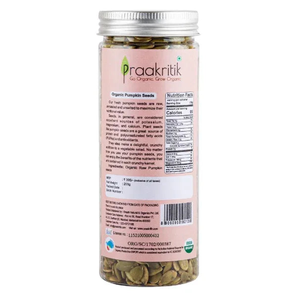 Praakritik Organic Raw Pumpkin Seeds-200g - Orgoshops