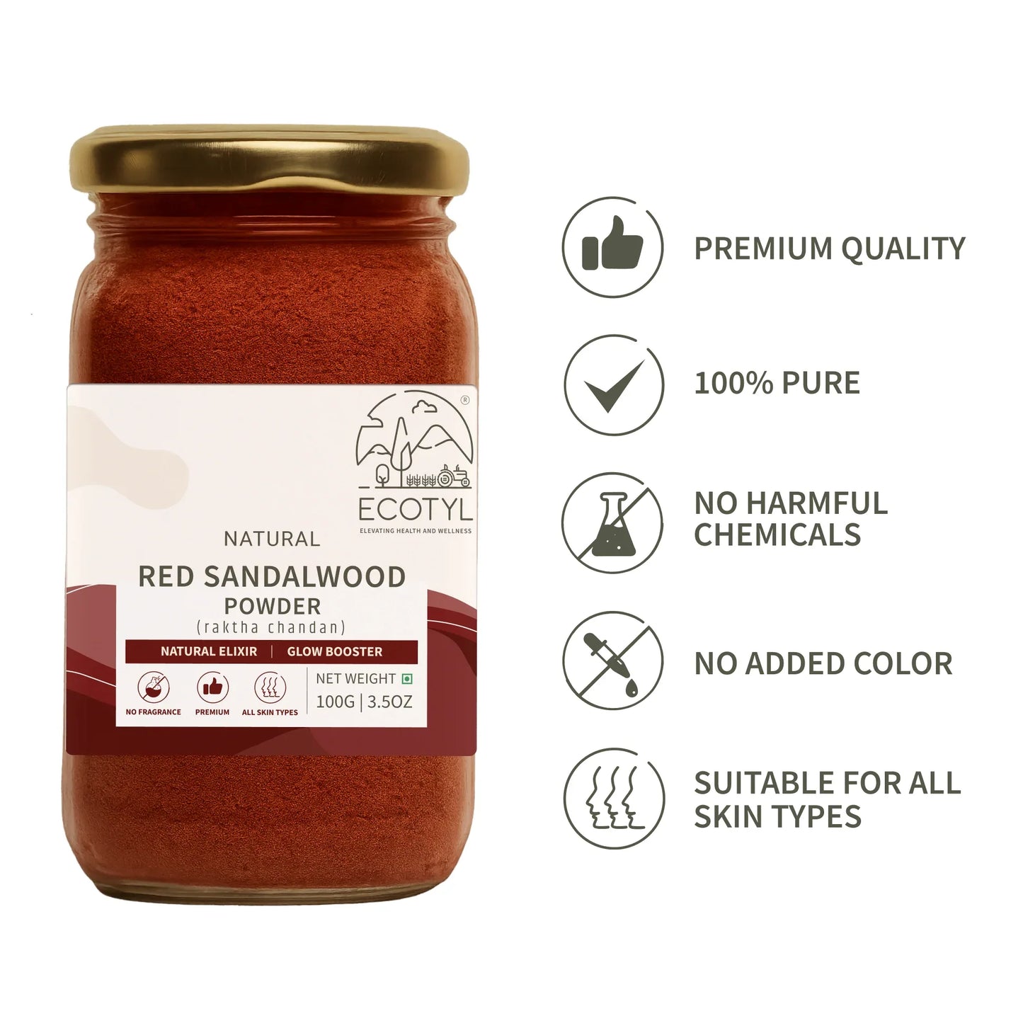 Ecotyl Red Sandalwood Powder | Natural Skin Brightener | Anti-Acne| Ayurvedic Skincare - 100g - Orgoshops