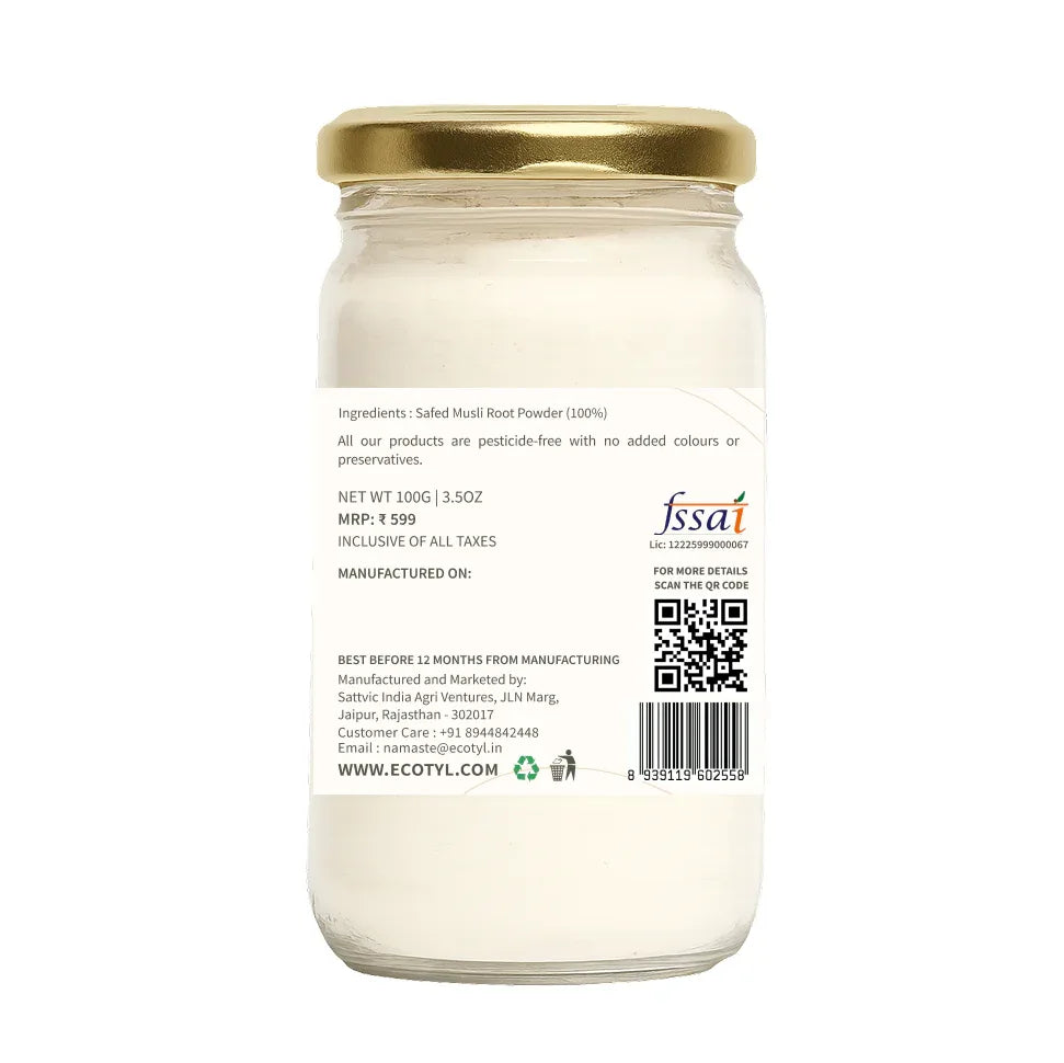 Ecotyl Safed Musli Powder | Boosts Stamina & Immunity | Ayurvedic Herb - 100g - Orgoshops