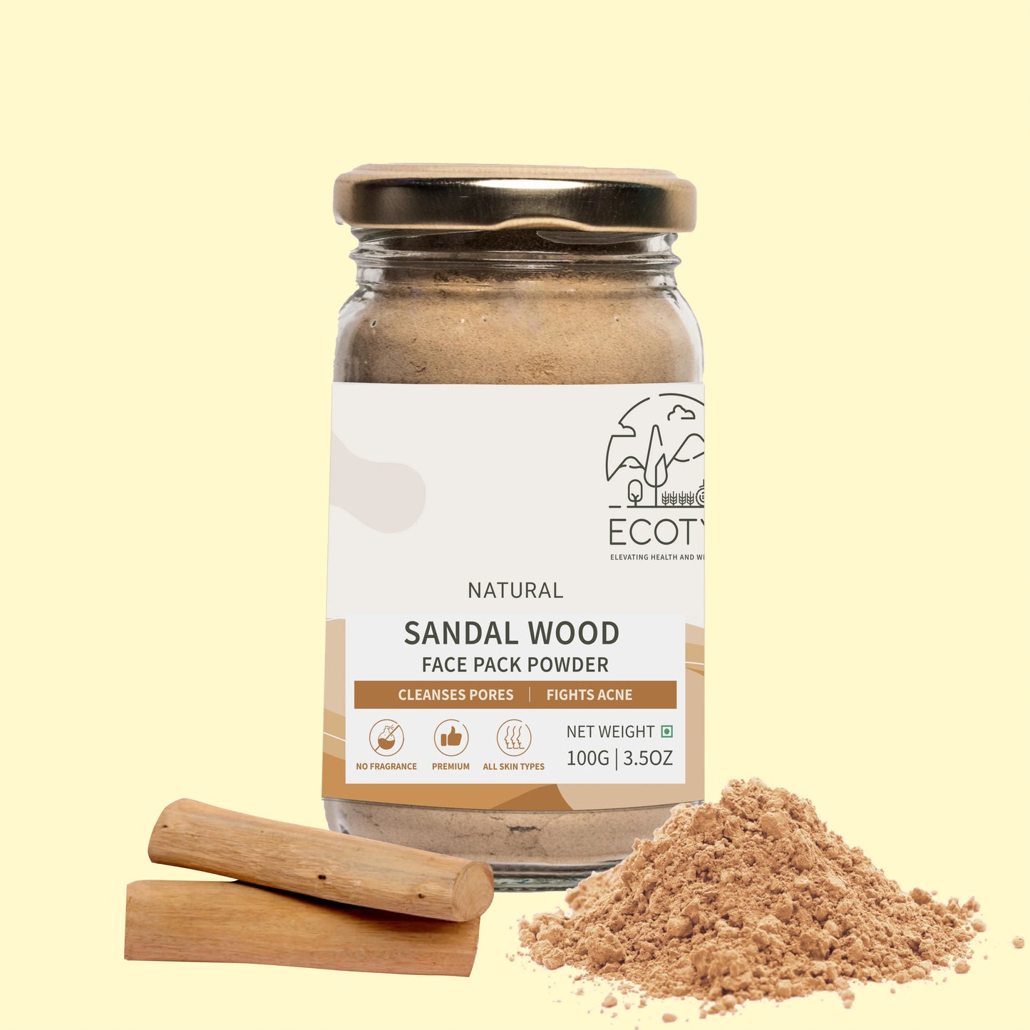 Ecotyl Pure Sandalwood Powder | Face Pack for Skin Brightening & Pore Cleansing - 100g - Orgoshops