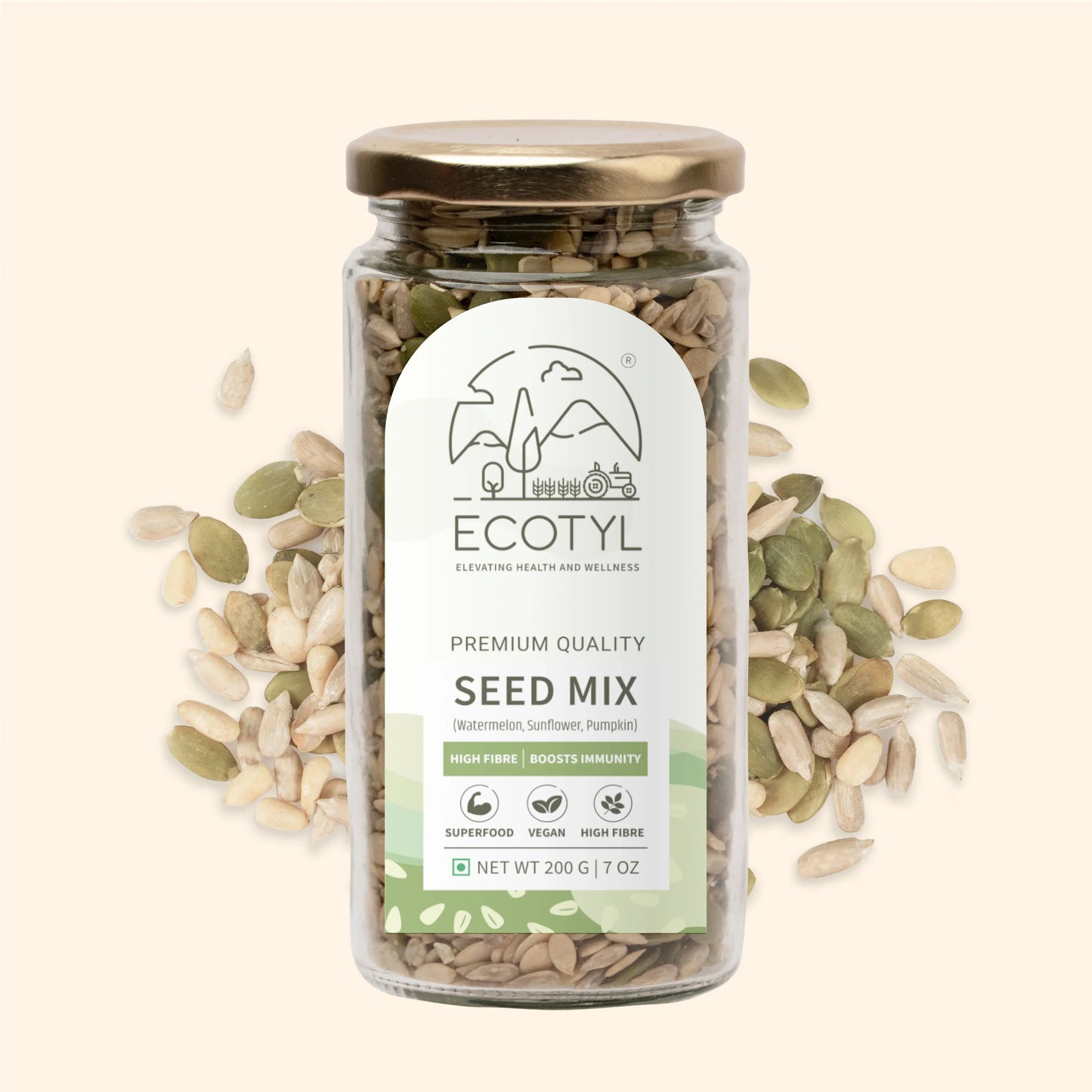 Ecotyl Seed Mix | Sunflower, Pumpkin, and Watermelon Seeds | Unroasted - 200g - Orgoshops