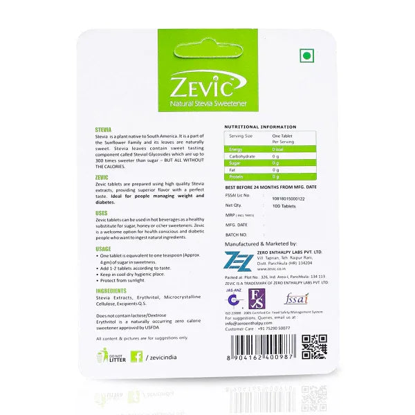 Zevic Stevia White Tablet - 28g - Orgoshops