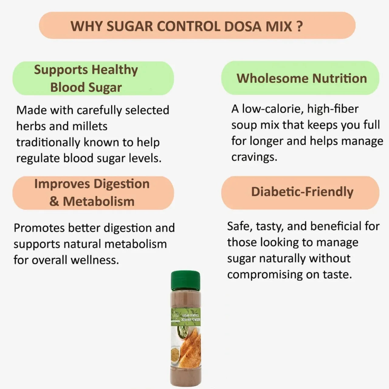Veena Sugar Control Herbals Dosa Mix Powder - 100g (Pack of 2) - Orgoshops