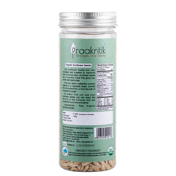 Praakritik Organic Raw Sunflower Seeds-150g - Orgoshops