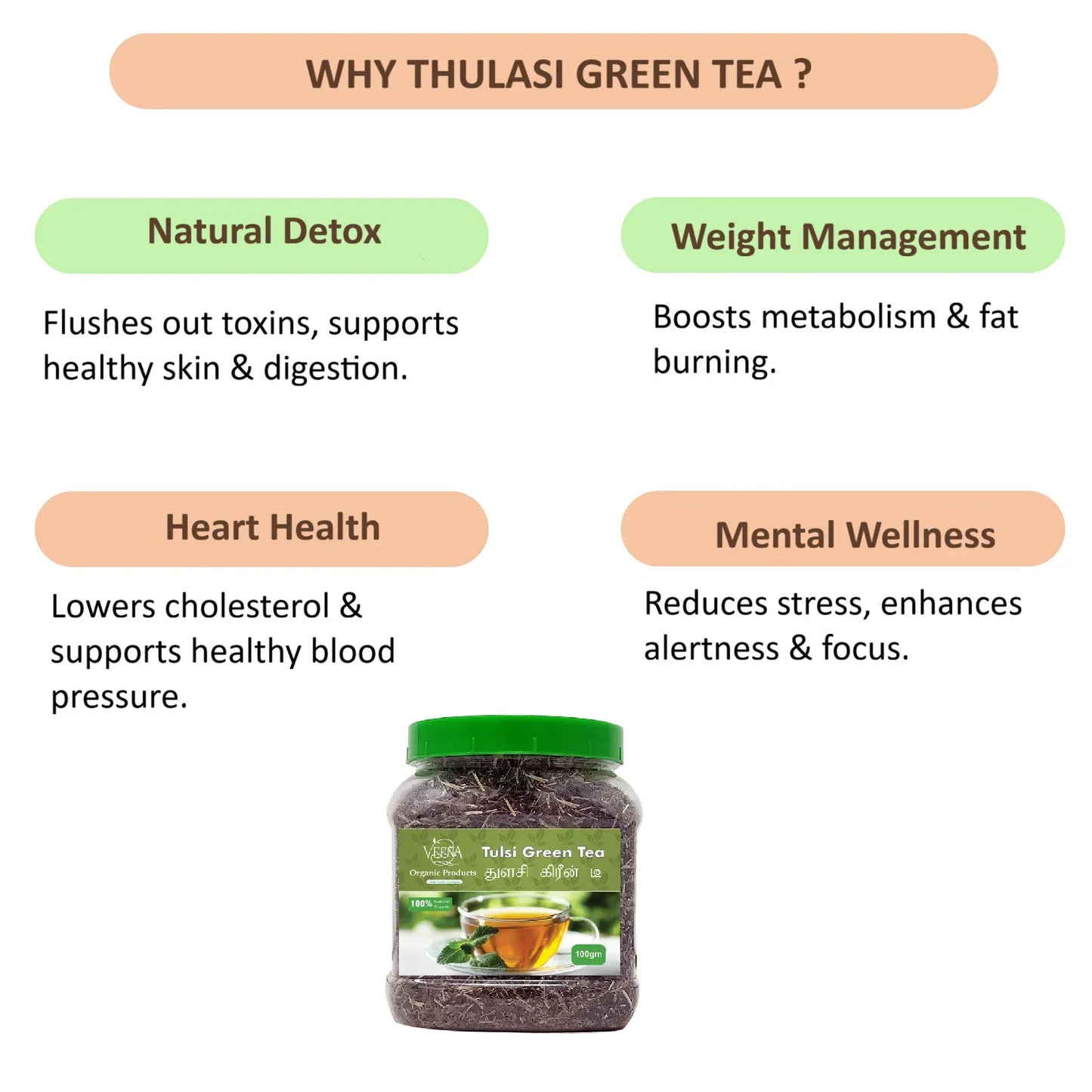 Veena Thulasi Green Tea - 80g ( Pack of 2 ) - Orgoshops