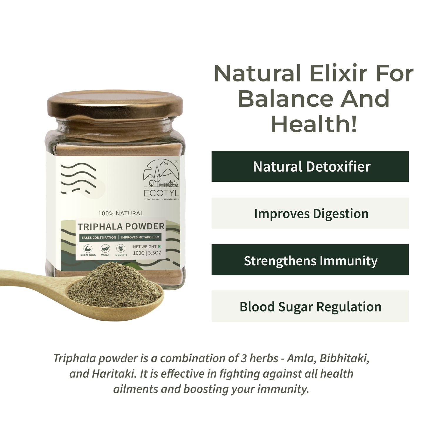 Ecotyl Triphala Powder | Triphala Churna | Improves Digestion - 100g