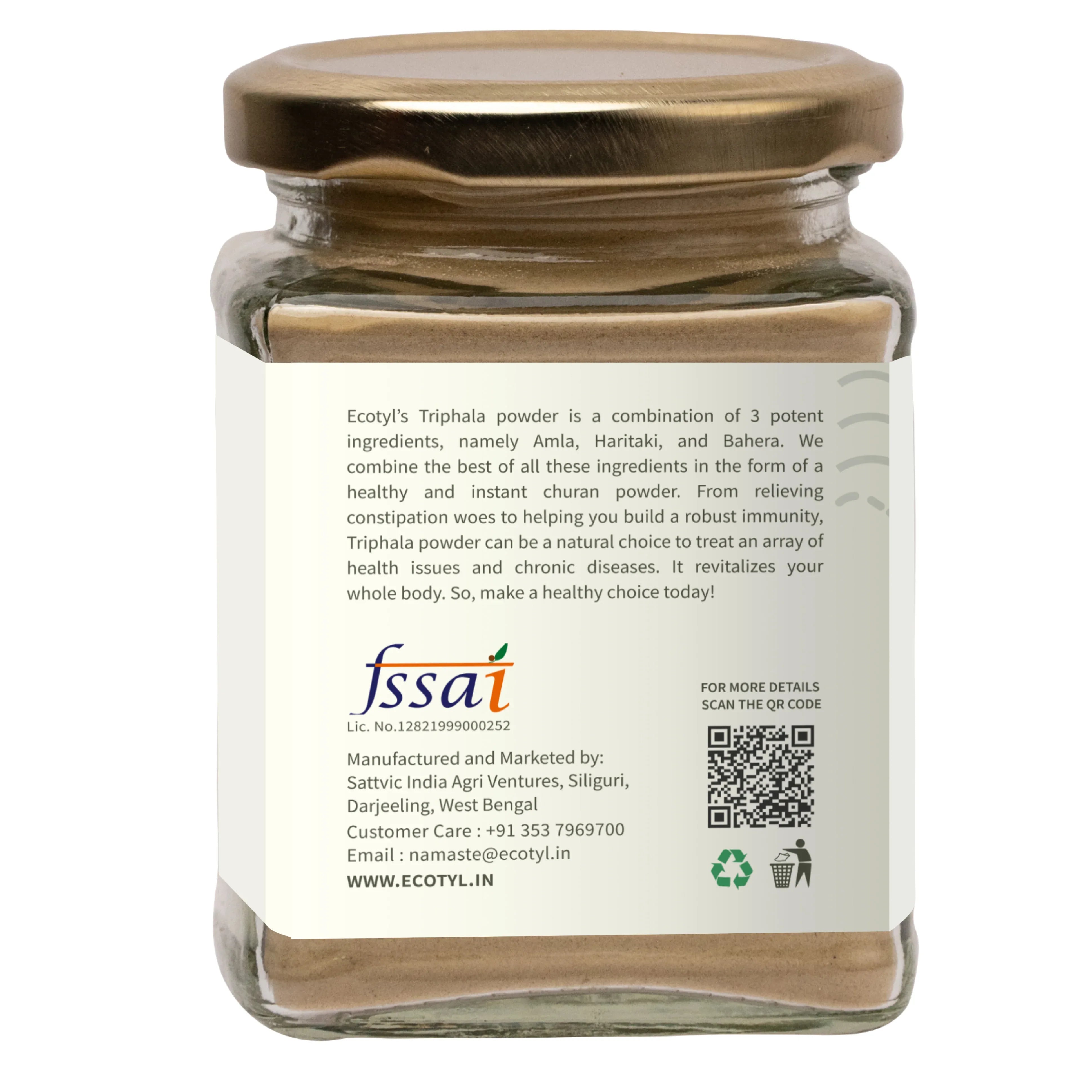 Ecotyl Triphala Powder | Triphala Churna | Improves Digestion - 100g - Orgoshops