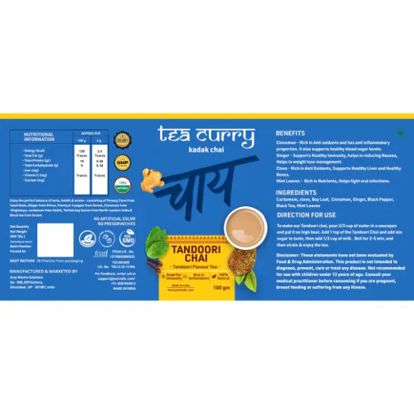 Teacurry Tandoori Chai – Tandoori Chai for Heart, Digestion, Blood Sugar Levels-100g - Orgoshops