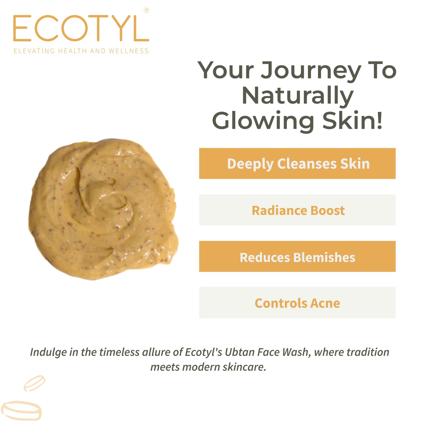 Ecotyl Ubtan Face Wash Powder | 100% Natural Gentle Cleanser - 80g