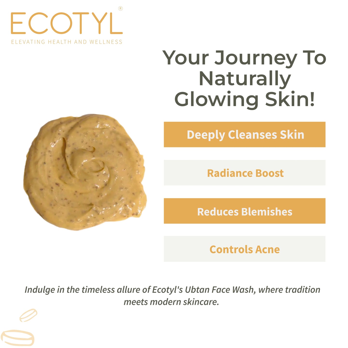 Ecotyl Ubtan Face Wash Powder | 100% Natural Gentle Cleanser - 80g - Orgoshops