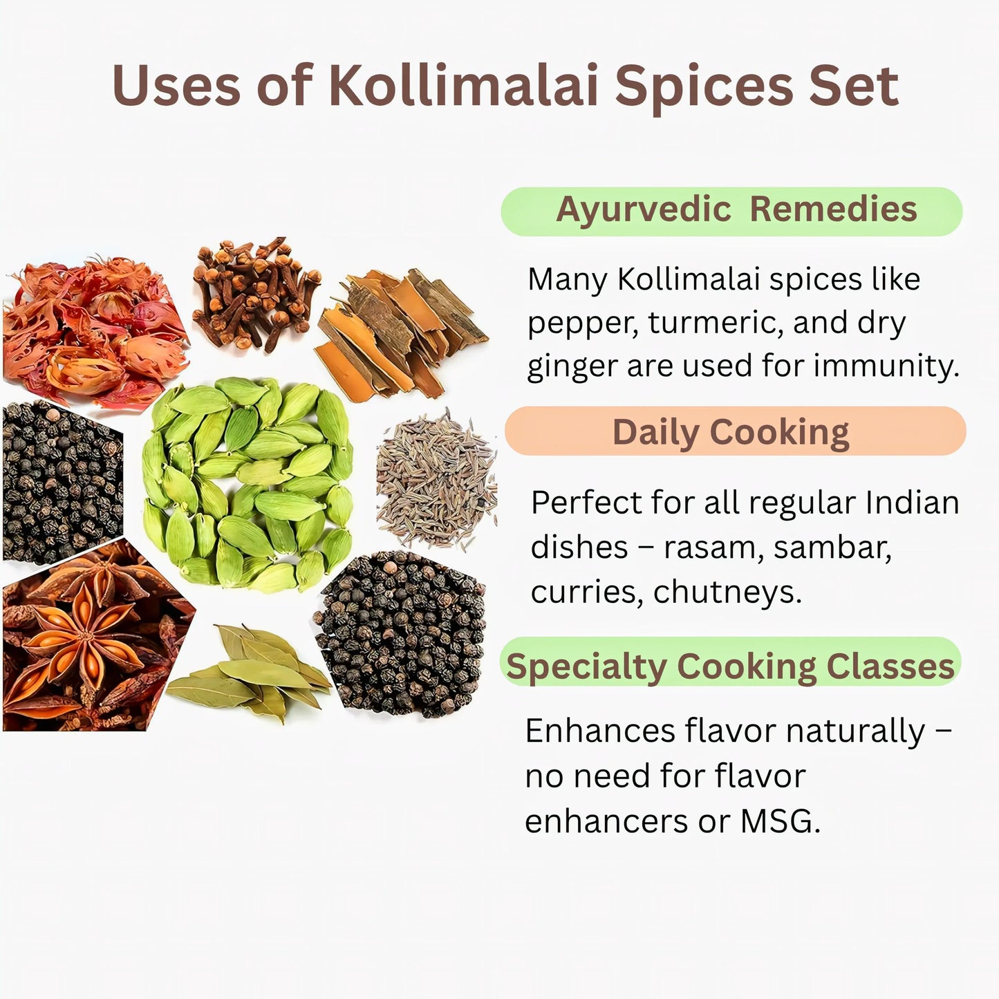 Uses of Kollimalai Spices set