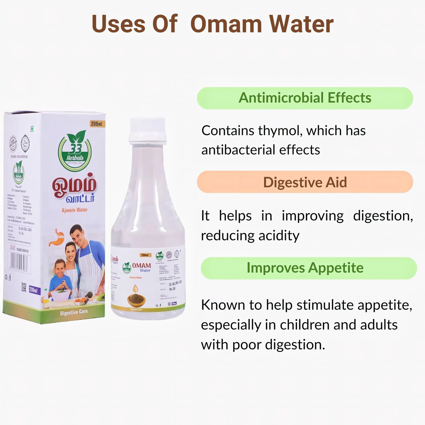 33 Herbals Omam Water 200 ml | Herbal Ajwain Digestive Drink - Orgoshops