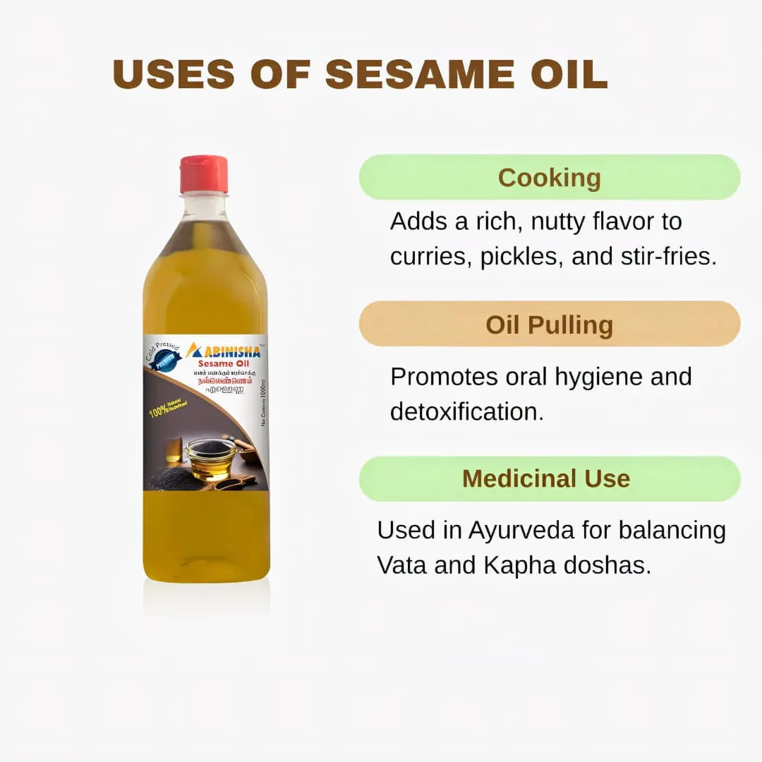Abinisha Cold Pressed Sesame Oil / Wooden Chekku Oil / Cold Pressed Sesame Oil For Cooking - 1 Litre - Orgoshops
