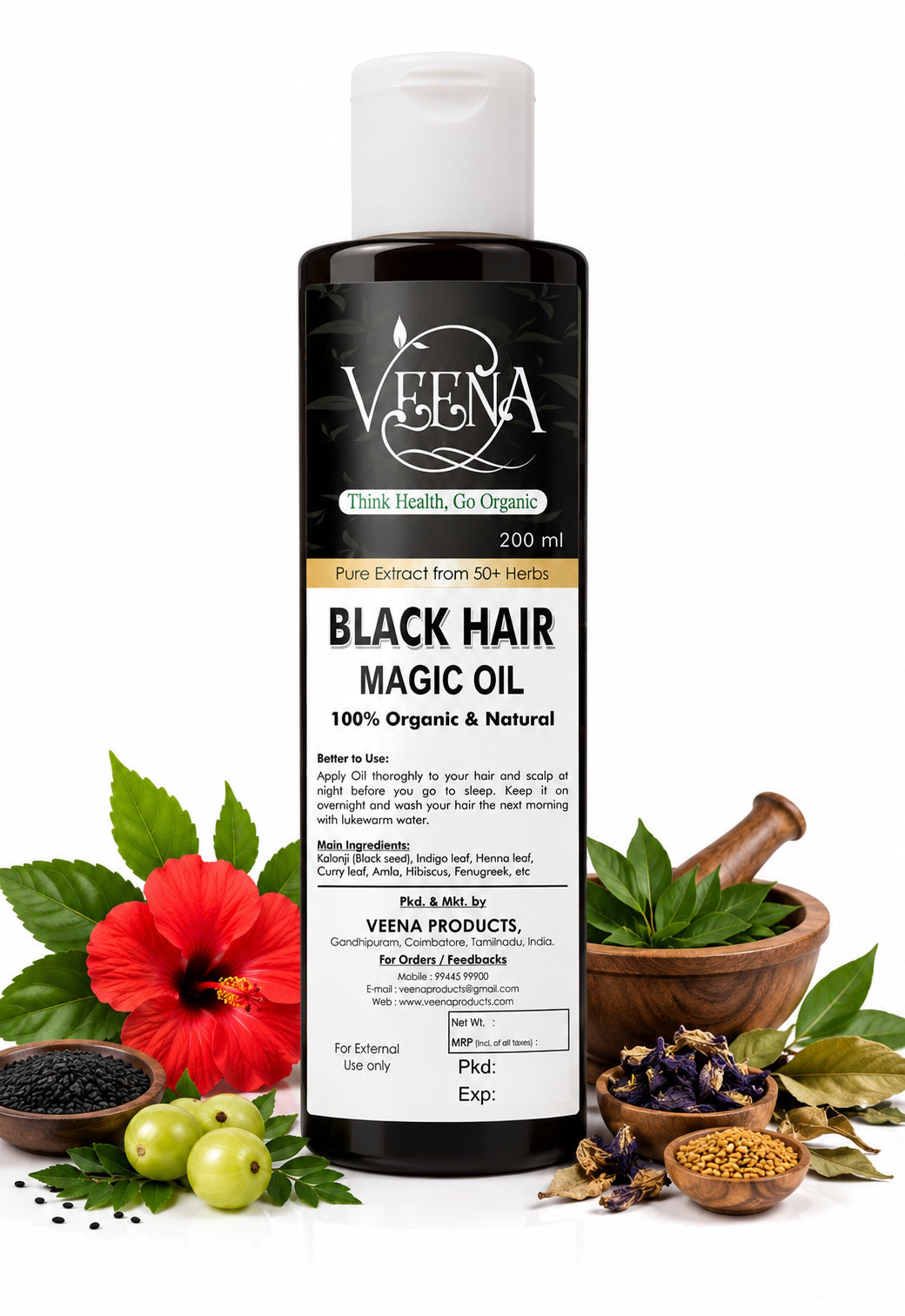 Veena Black Hair Magic for White Hair to Black -200ml