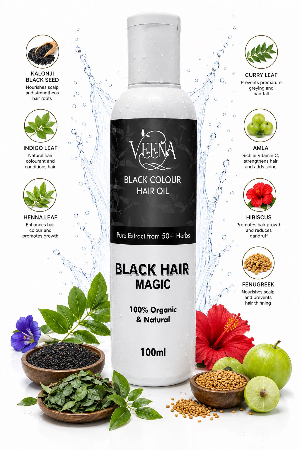 Veena Black Magic Hair Oil - 100ml (Pack of 2)
