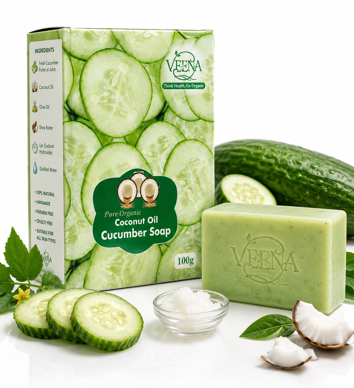 Veena Cucumber Soap - 100g ( Pack of 3 )