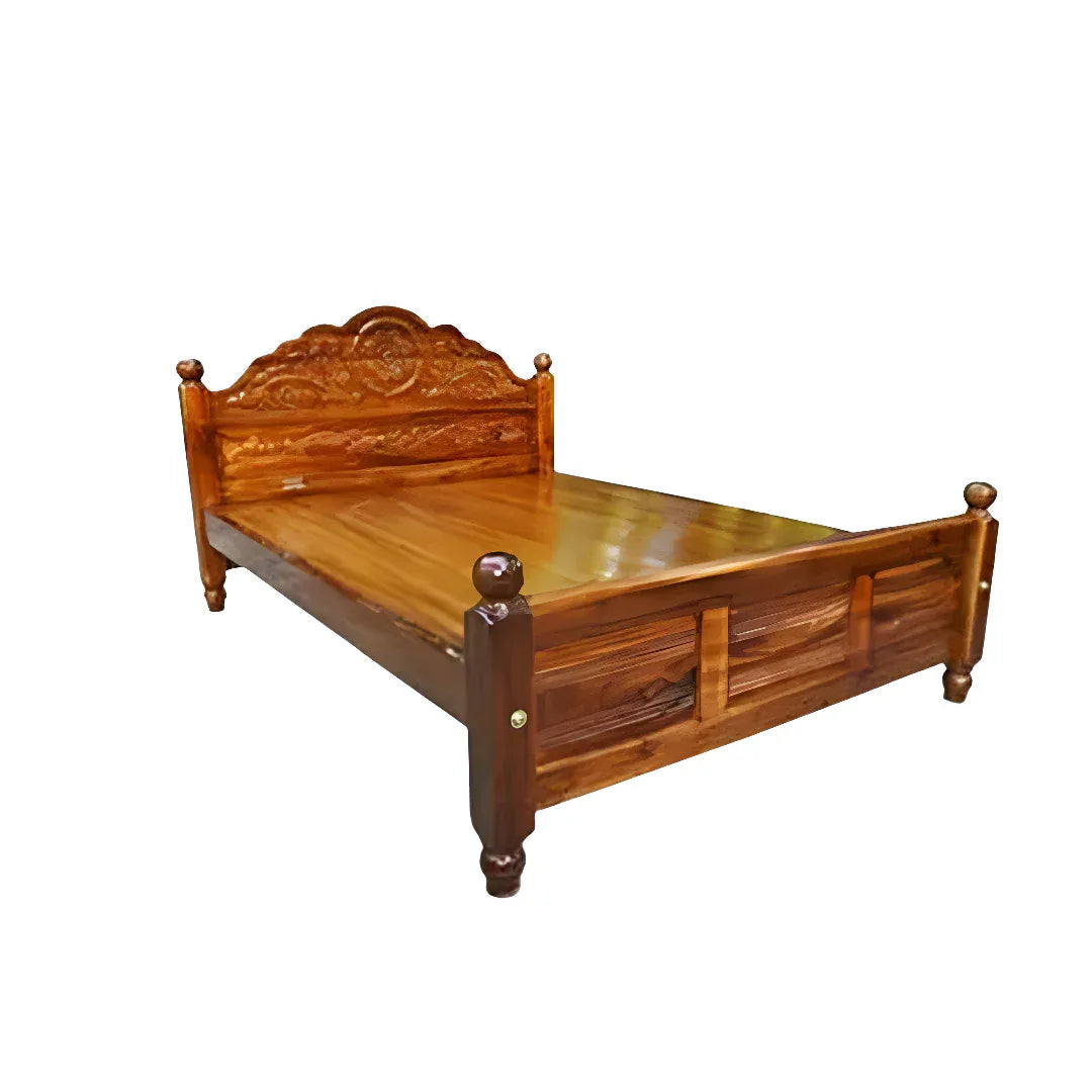KPR Furniture Wooden Double Cot Bedsize Without Storage Teak Finish - 75 × 60 inches ( Brown ) - Orgoshops
