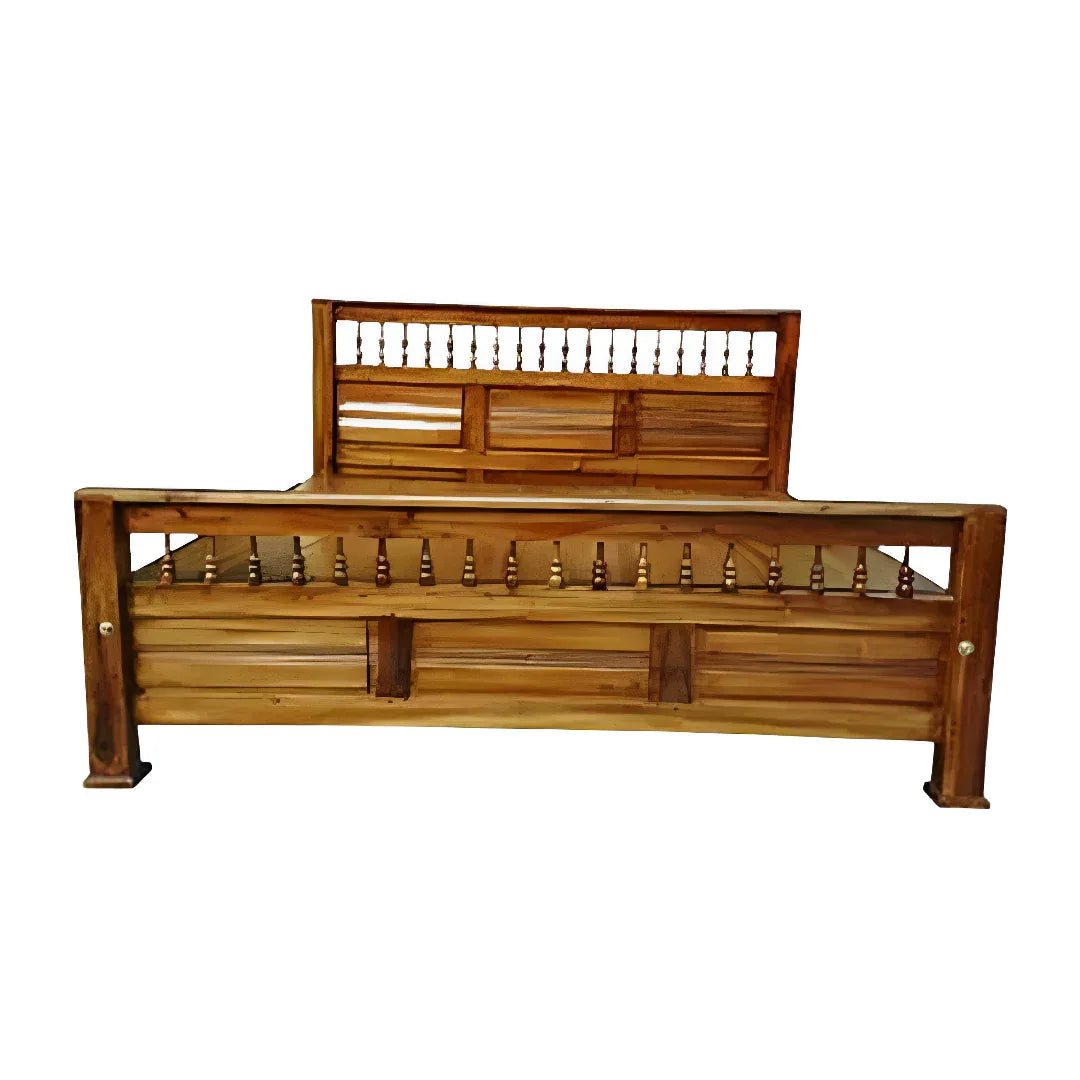 KPR Furniture Wooden Double Cot Bedsize Without Storage Teak Finish - 75 × 60 inches ( Brown ) - Orgoshops