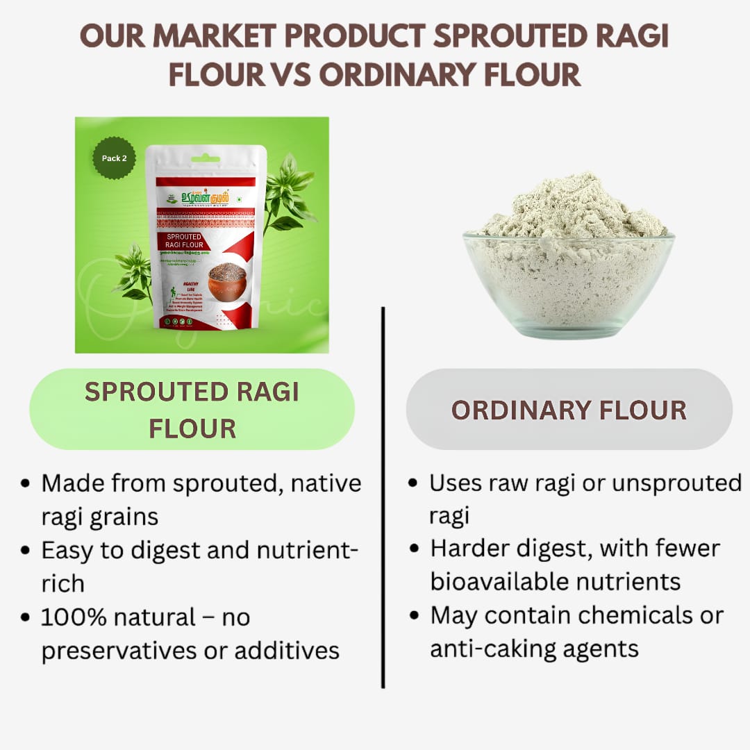 Karai Uzhavan Kudil Sprouted Ragi Flour / Mulaikattiya Kelvaragu Maavu - 400 g (Pack of 2)