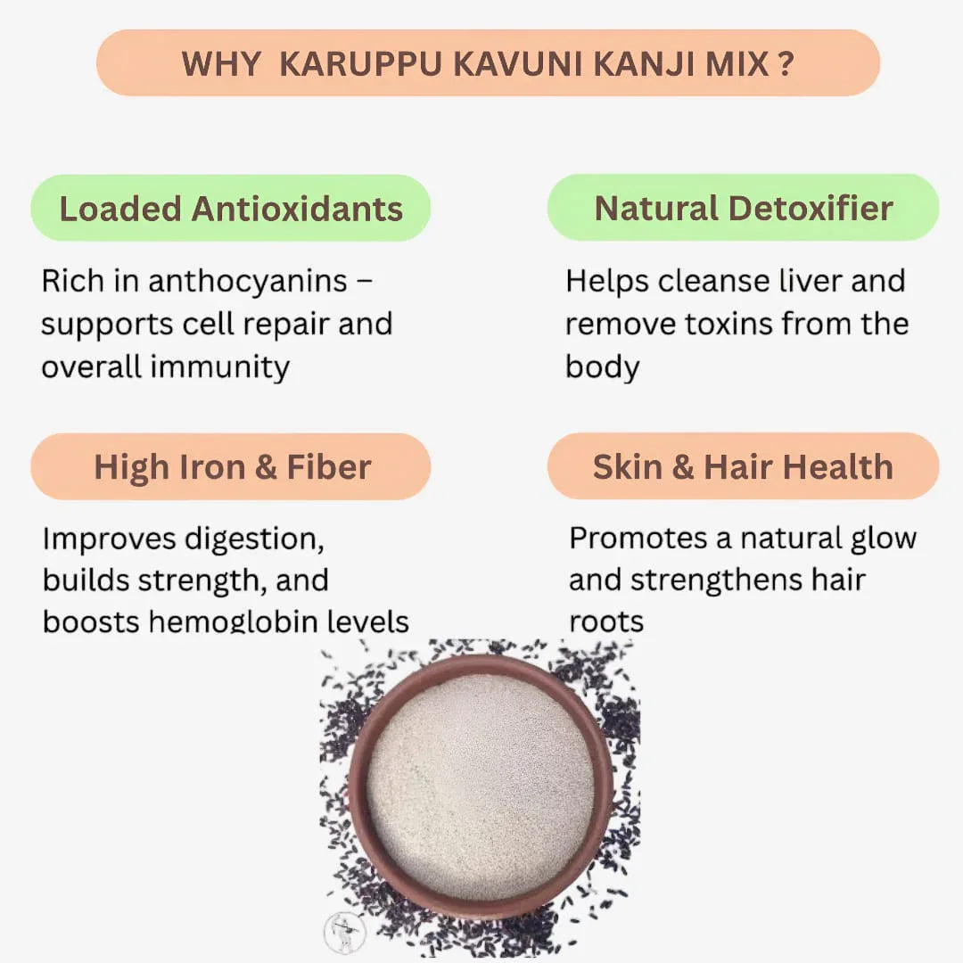 Dhaanyas Karuppu Kavuni Kanji Mix - 250 Gms - Orgoshops