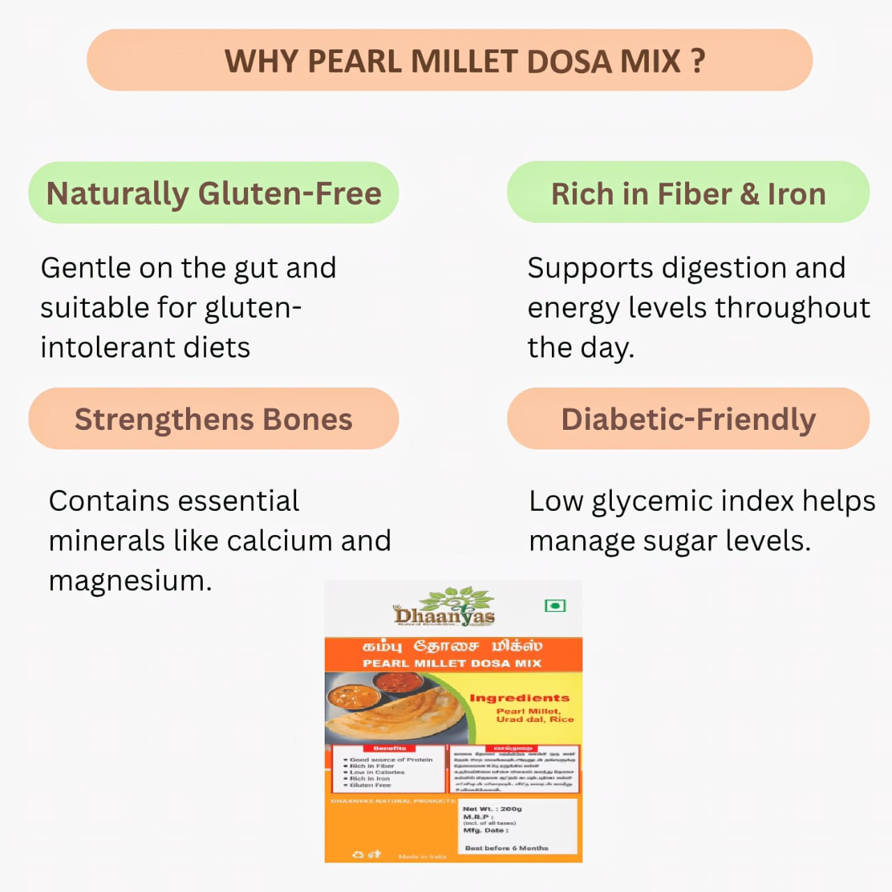 Dhaanyas Pearl Millet Dosa Mix - 200 Gms (Pack of 3)