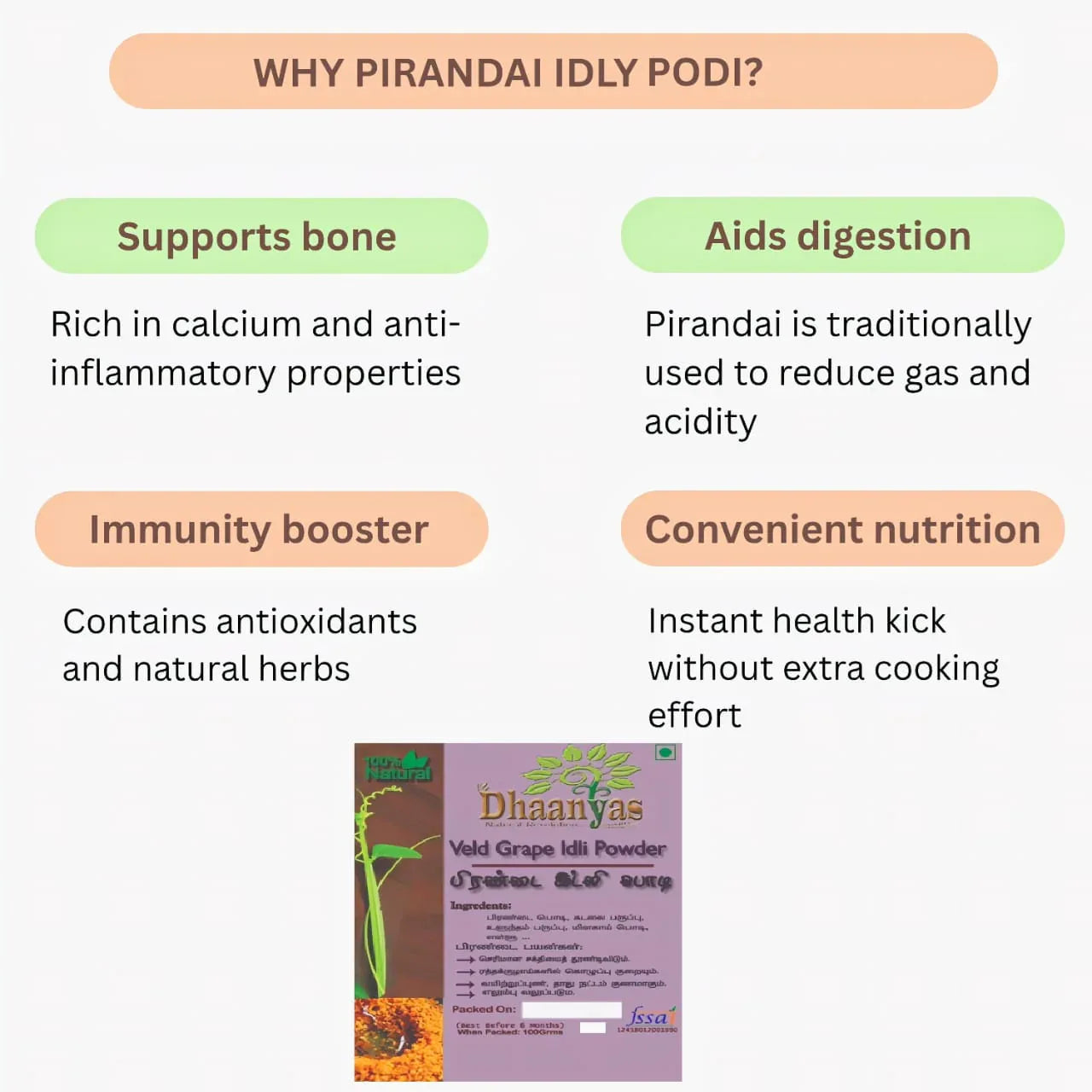 Dhaanyas Pirandai Idli Podi - 100 Gms (Pack of 3) - Orgoshops