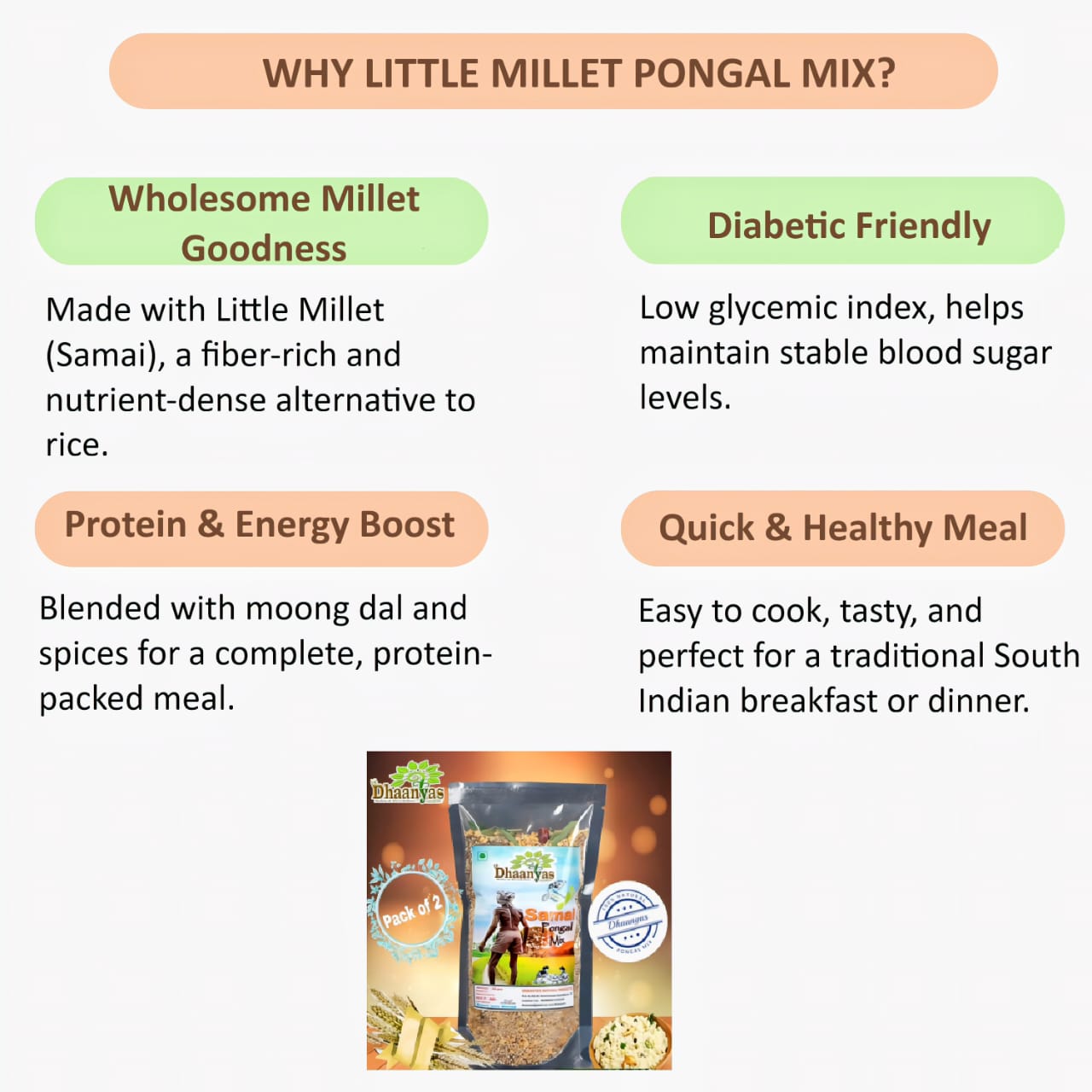 Dhaanyas Samai Pongal Mix | Little Millet Pongal Mix - 200 gms (Pack of 2)