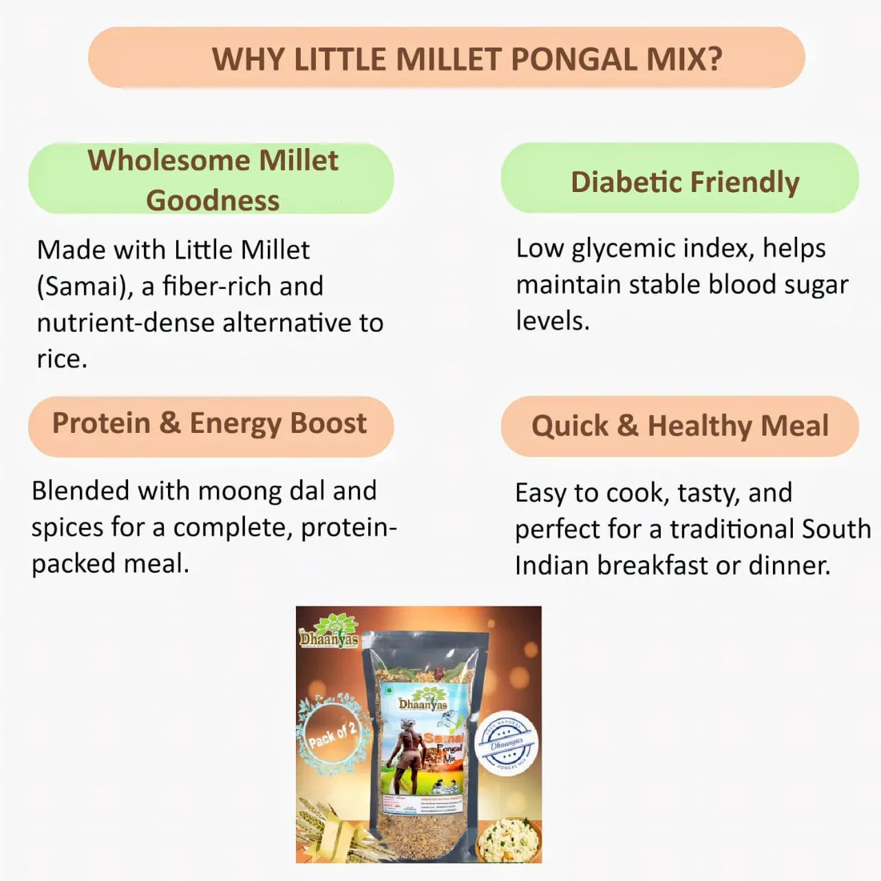 Dhaanyas Samai Pongal Mix | Little Millet Pongal Mix - 200 gms (Pack of 2) - Orgoshops