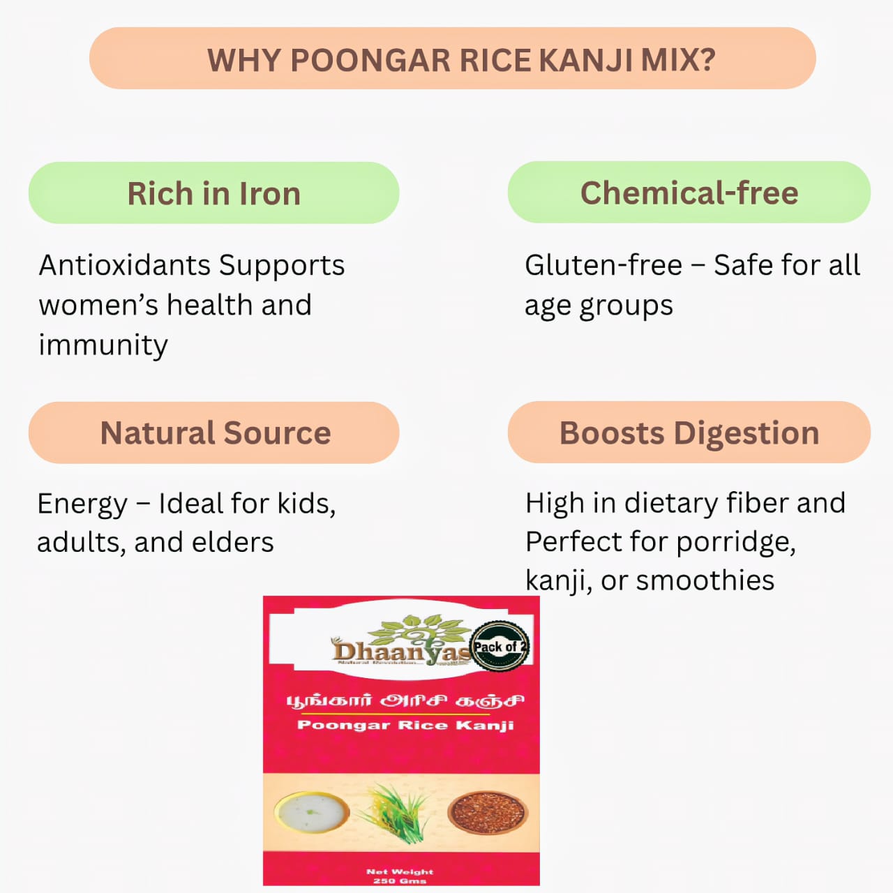 Dhaanyas Poongar Rice Kanji Mix - 250 Gms (Pack of 2)