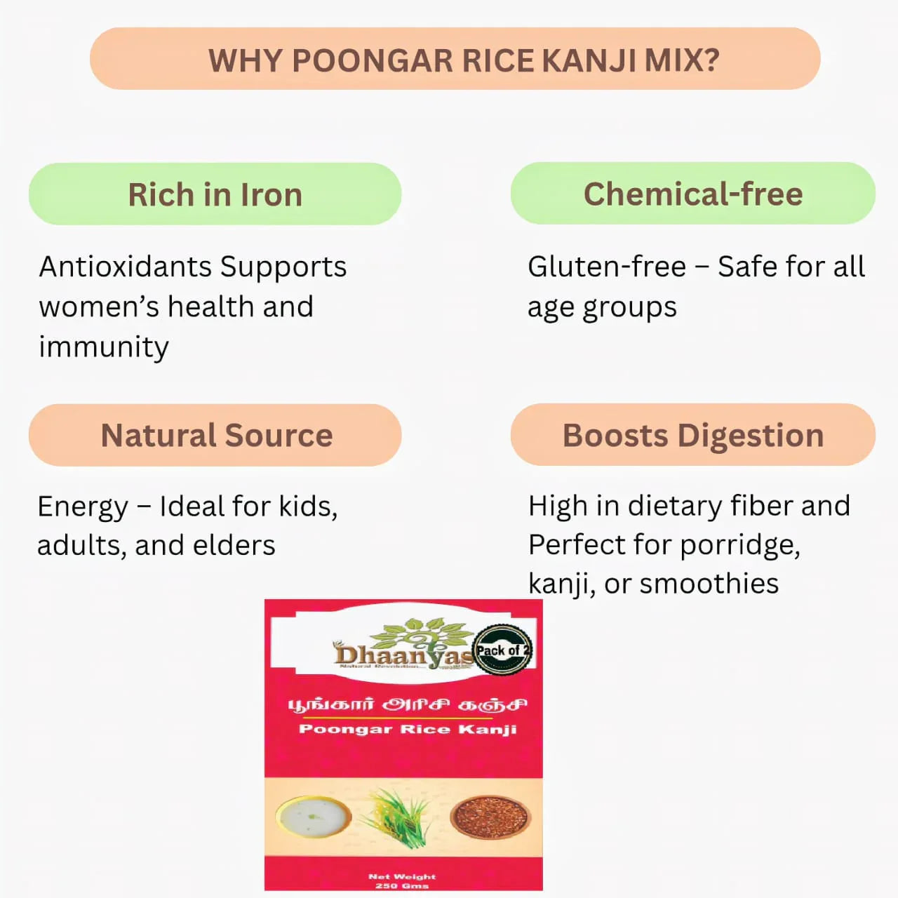 Dhaanyas Poongar Rice Kanji Mix - 250 Gms (Pack of 2) - Orgoshops