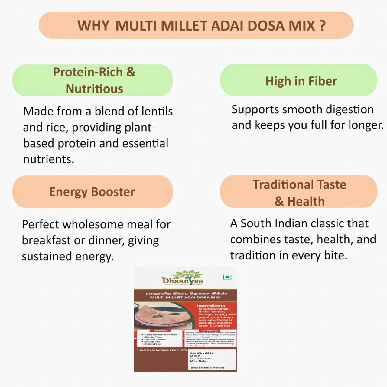Dhaanyas Multi Millet Adai Dosa Mix - 200 Gms (Pack of 3) - Orgoshops