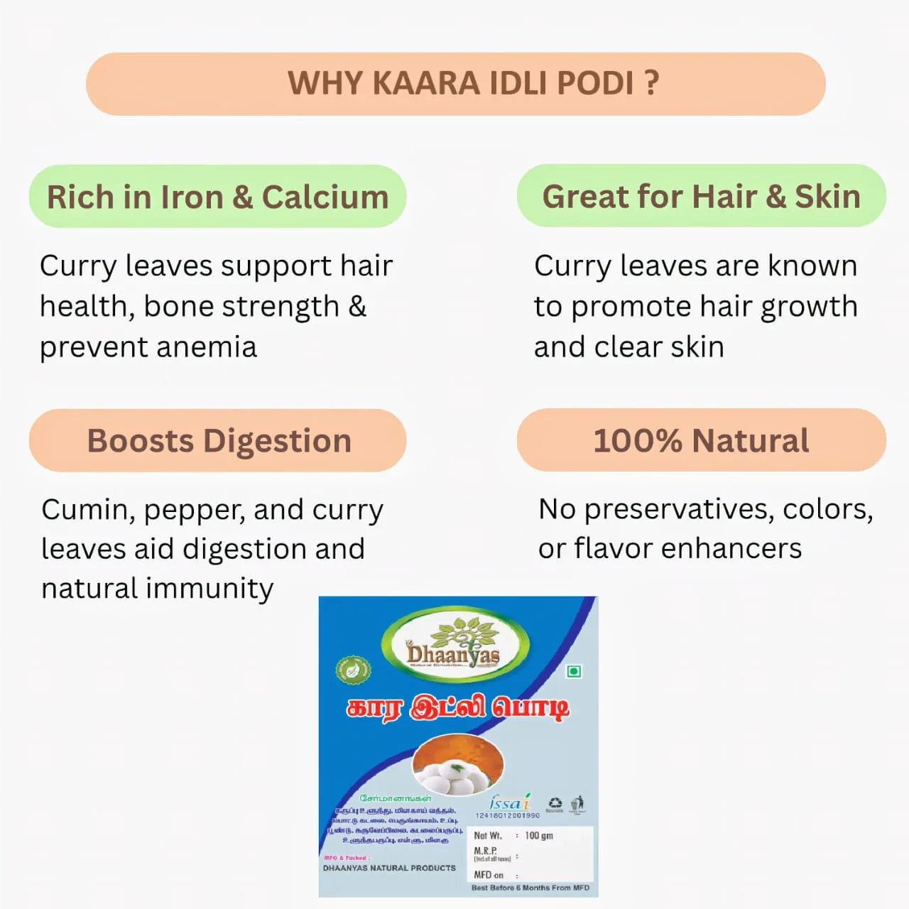 Dhaanyas Kaara Idli Podi - 100 Gms (Pack of 3) - Orgoshops