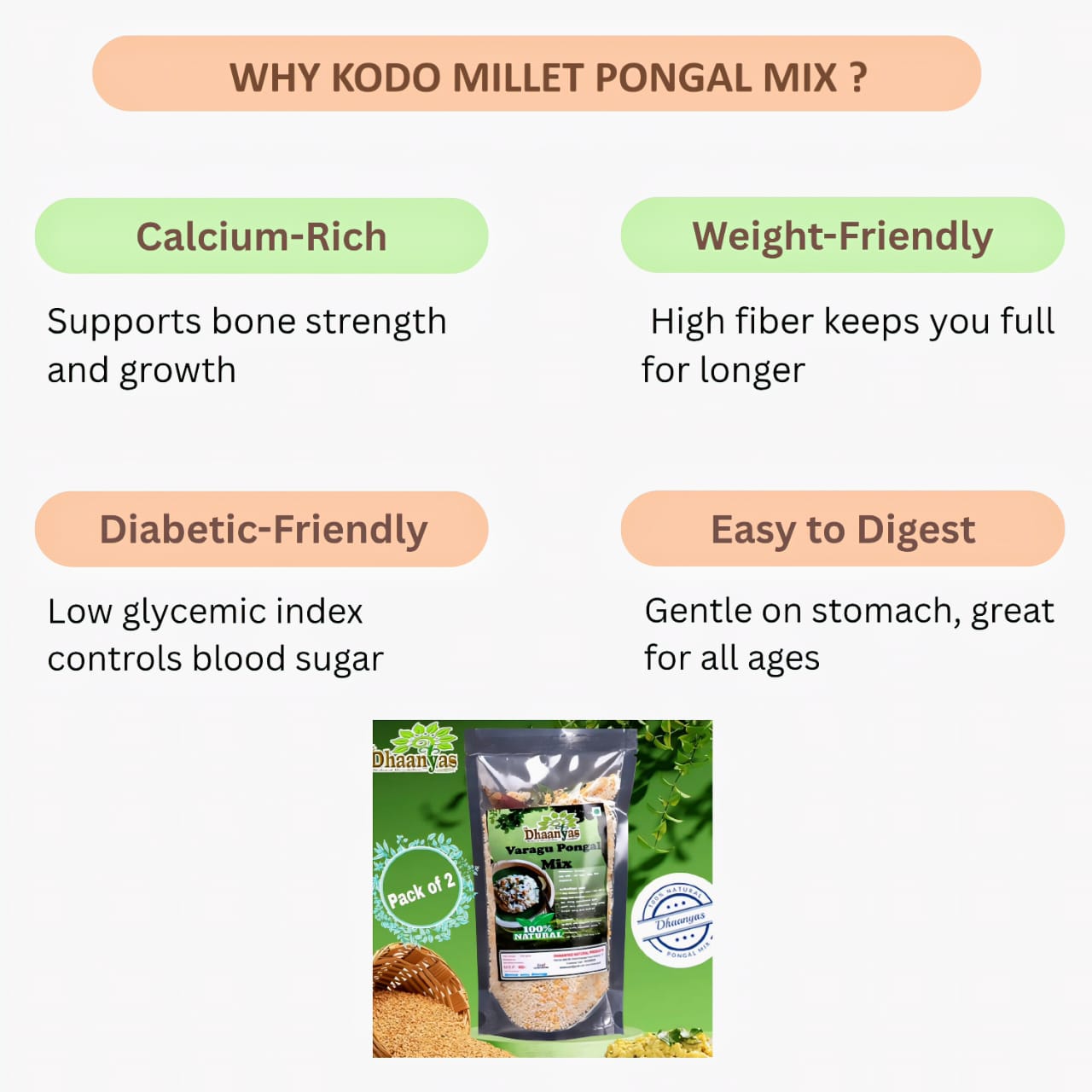 Dhaanyas : Varagu Pongal Mix | Kodo Millet Pongal Mix- 200 g ( Pack of 2 )