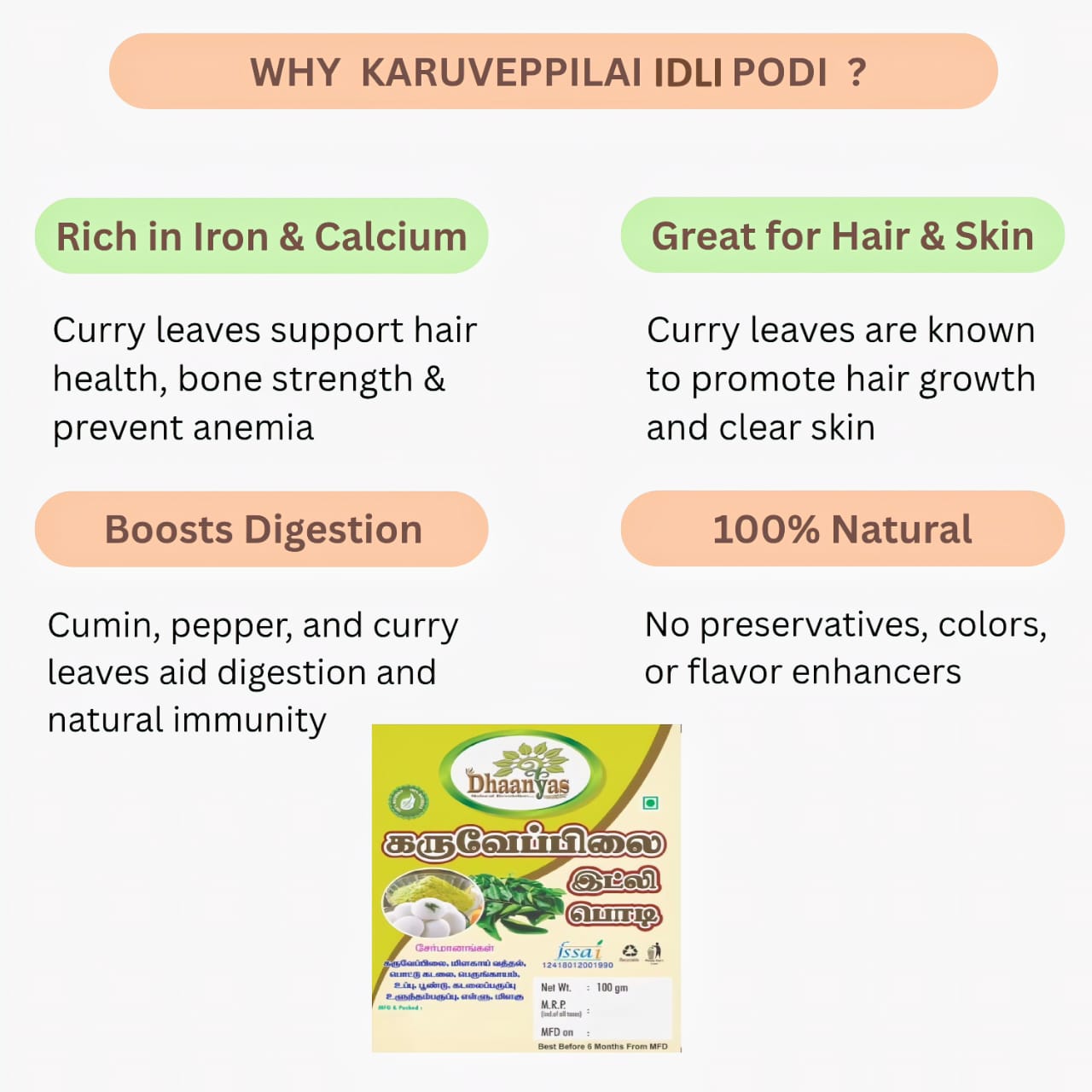 Dhaanyas Karuveppilai Idly Podi - 100 Gms (Pack of 3)