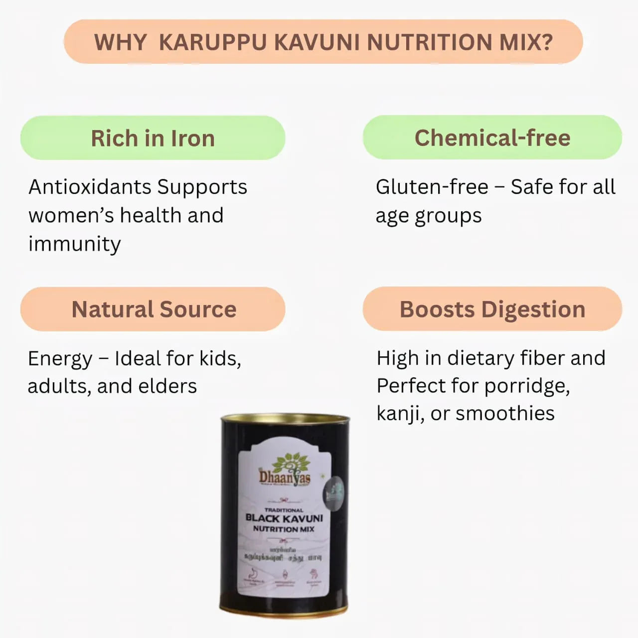 Dhaanyas Black Kavuni Nutrition Mix - 500 Gms - Orgoshops