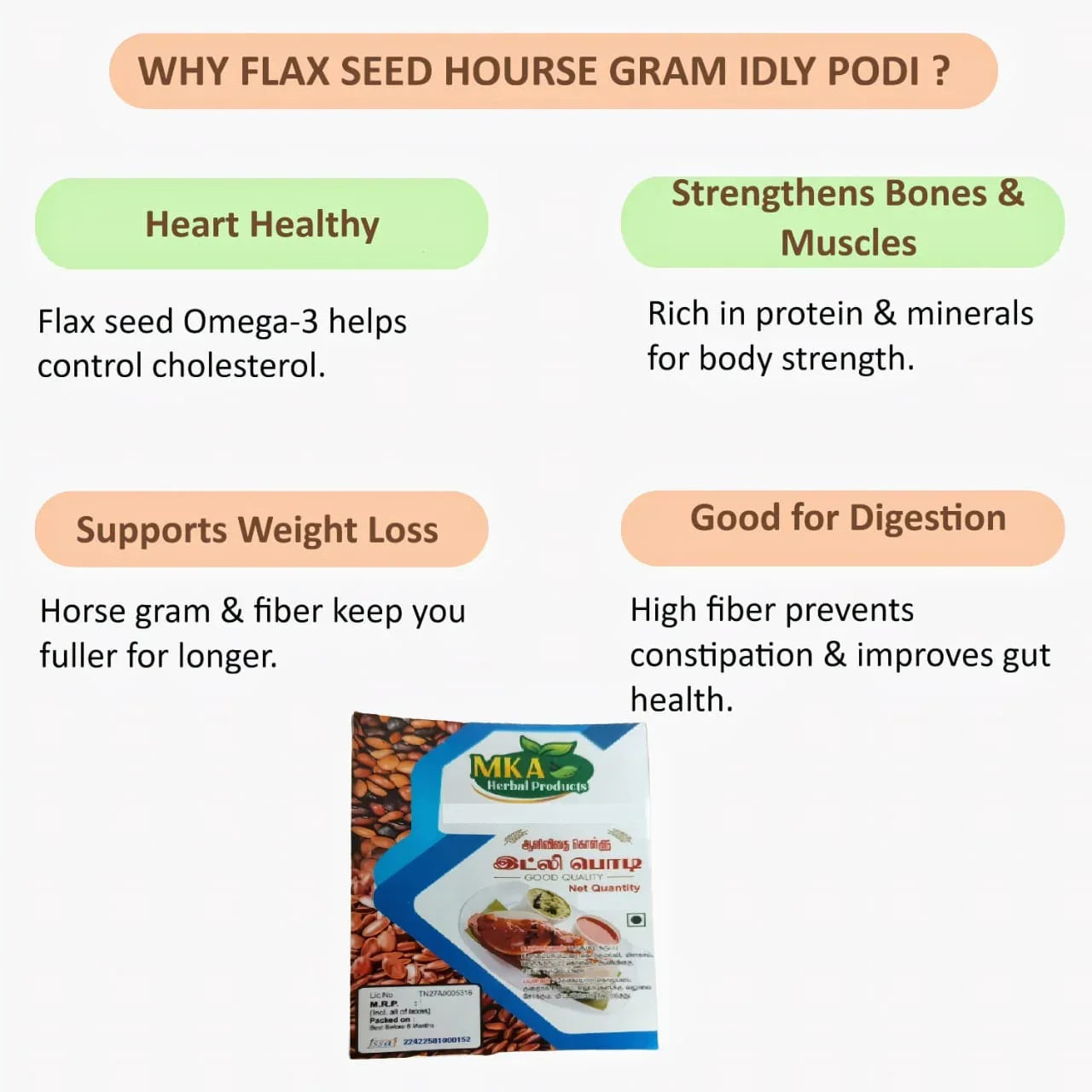 MKA Herbal Aali Kollu Vidhai Idly Podi - 100 g (Pack of 3) - Orgoshops