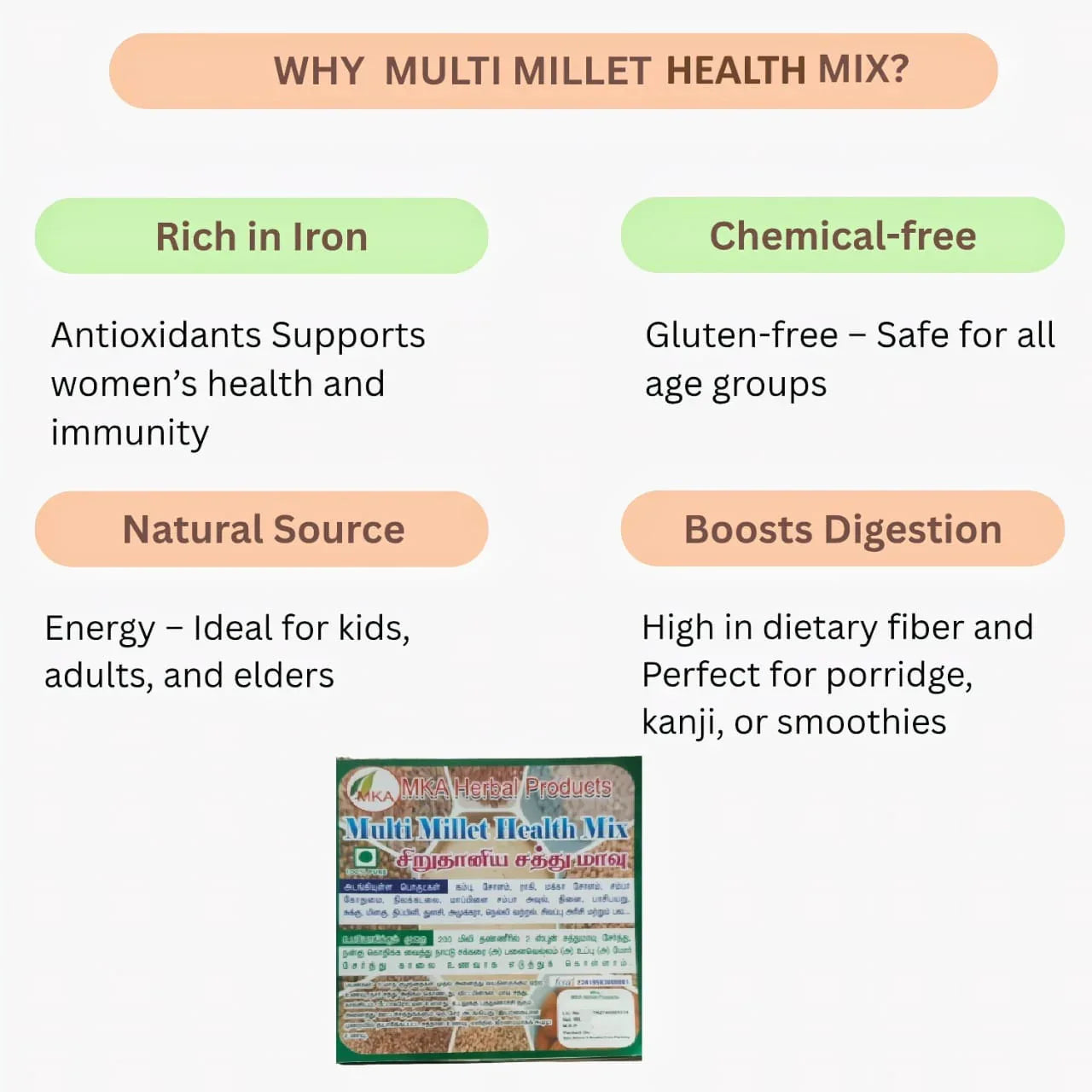 MKA Herbal Multi Millet Health Mix - 250 g (Pack of 2) - Orgoshops
