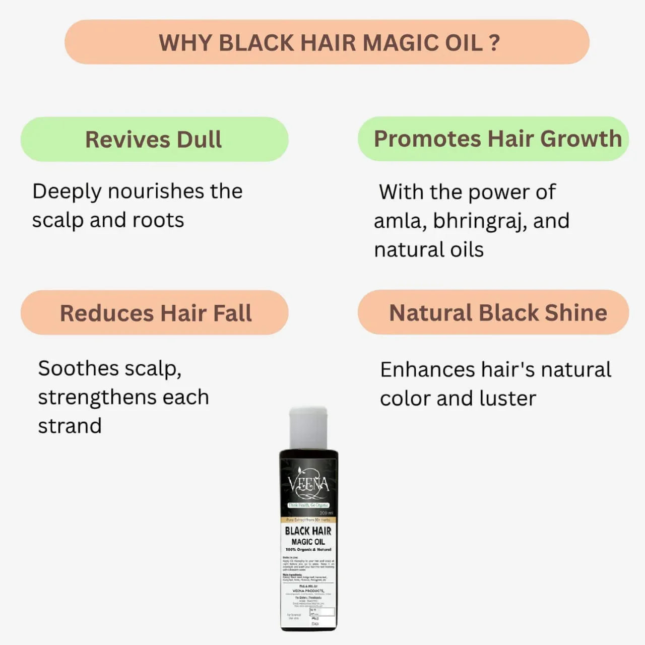 Veena Black Hair Magic for White Hair to Black -200ml - Orgoshops