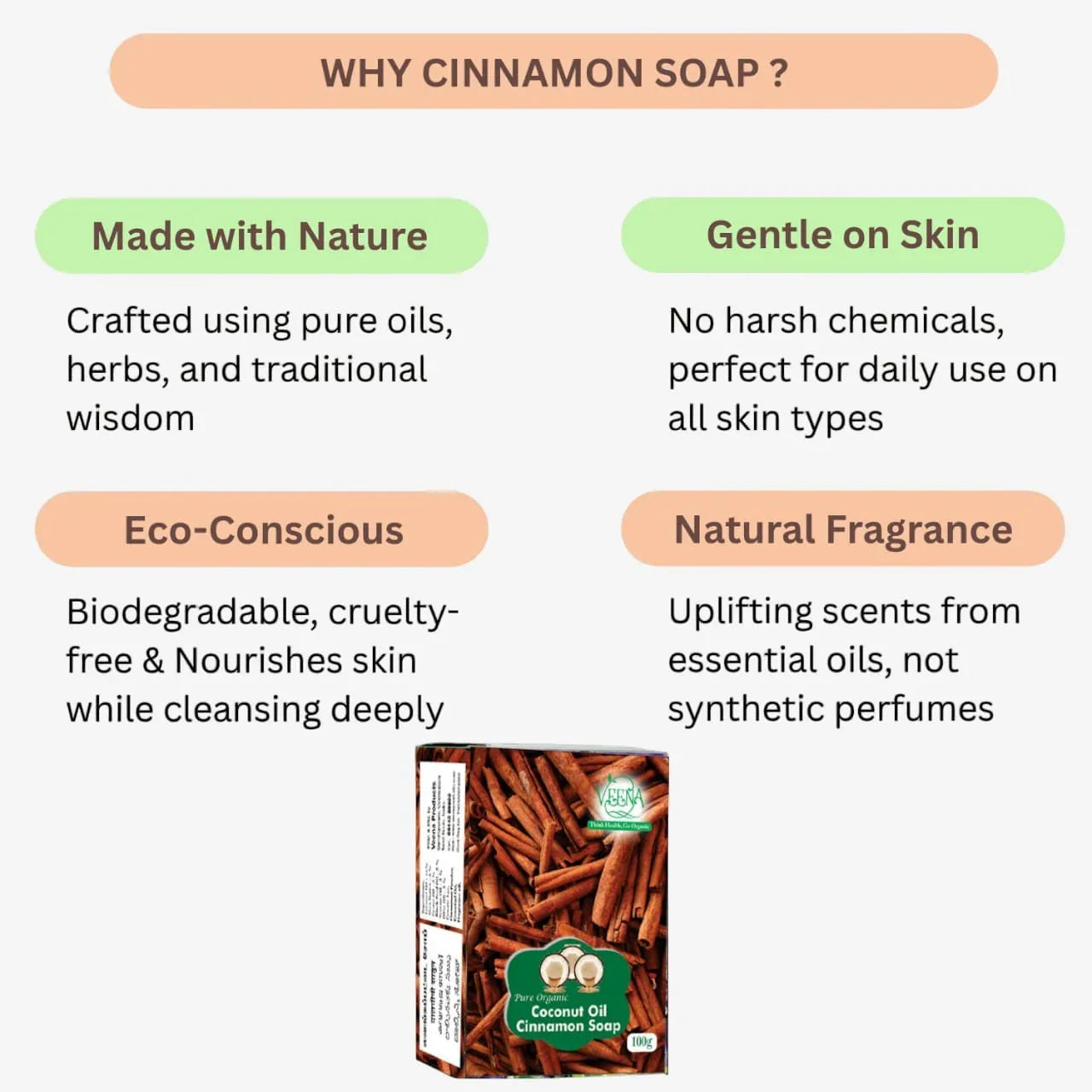 Veena Cinnamon Soap - 100 g ( Pack of 2) - Orgoshops