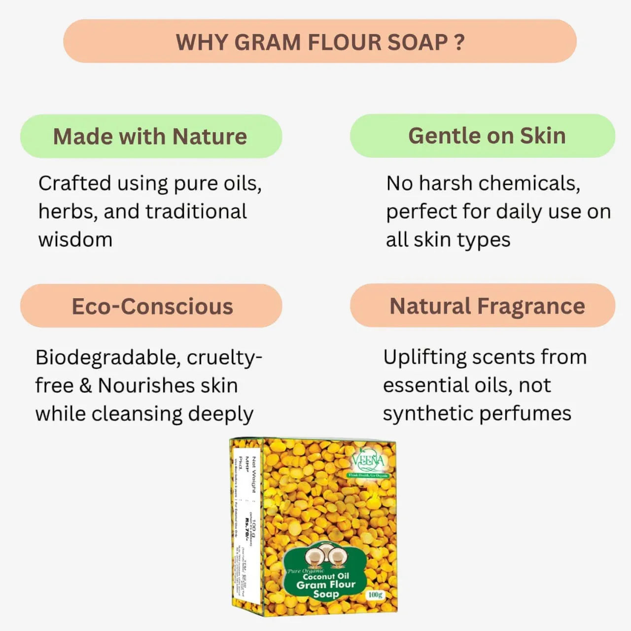 Veena Gram Flour Soap - 100 g ( Pack of 3) - Orgoshops