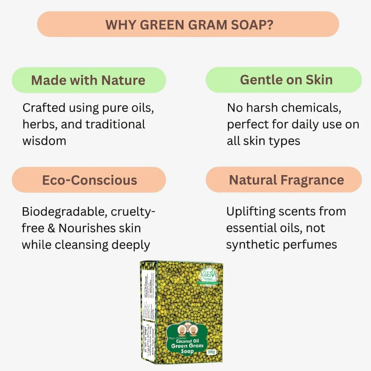 Veena Green Gram Soap - 100 g ( Pack of 3) - Orgoshops
