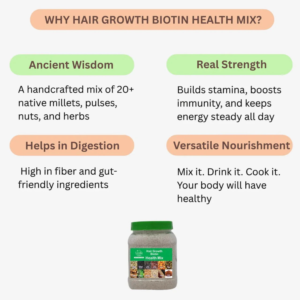 Veena Hair Growth Biotin Health Mix Powder - 200g - Orgoshops