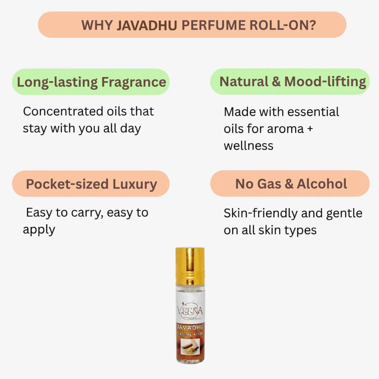 Veena Javadhu Perfume Attar Roll On - 10ml ( Pack of 2 ) - Orgoshops