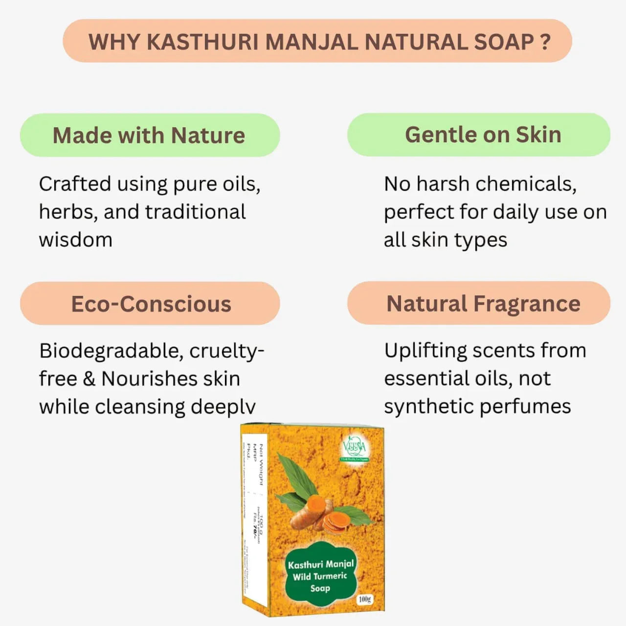 Veena Kasthuri Manjal Natural Soap - 100g ( pack of 3 ) - Orgoshops
